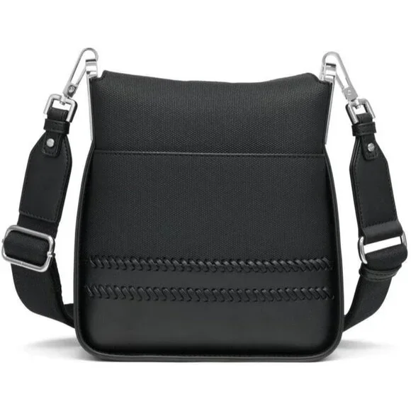 Fay North/South Small Black Canvas Crossbody Bag with Snap Closure